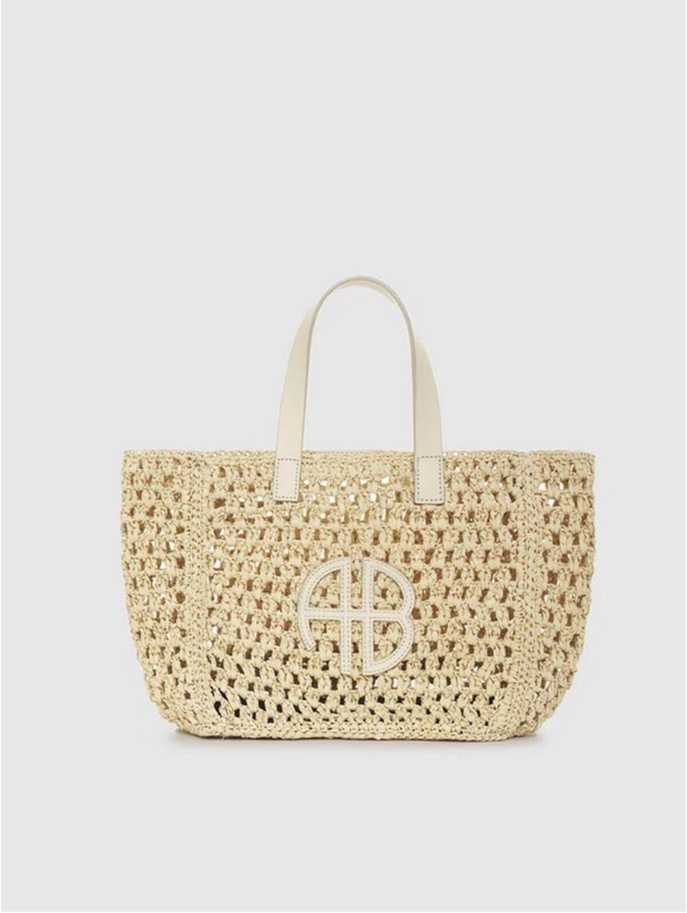 Anine Bing Cream Crochet mini Tote Bag